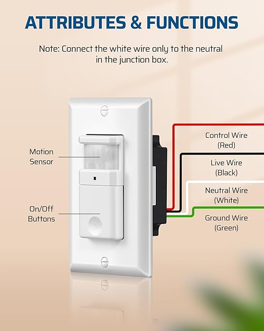 DEWENWILS Motion Sensor Light Switch, Single Pole, Motion Activated Wall Switch, Needs Neutral Wire, 5A for Hallway, Bathroom, Storage Room, 2 Pack, UL Listed, White