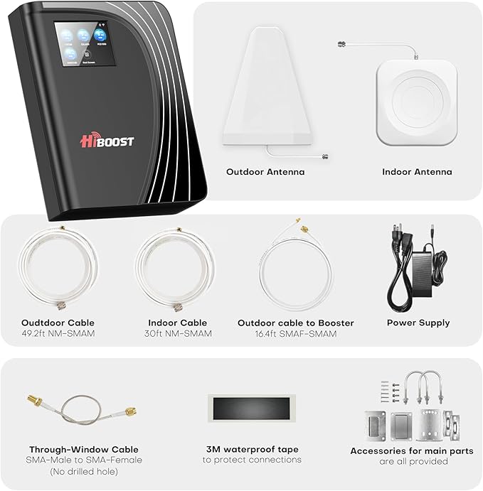 Cell Phone Booster for Home Office, Cover to 8,000 Sq Ft Signal Booster 4G LTE Compatible 5G with LCD Touch Screen 70dB Gain for All U.S. Carriers Verizon, AT&T, T-Mobile, App Support, FCC Approved