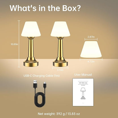 Cordless Table Lamp, Rechargeable Touch LED Lamp with 3 Color Temps & Stepless Dimming, Portable Battery Operated Light for Bathroom, Shower, Bedroom, Patio, Indoor/Outdoor Use, IP65 Waterproof