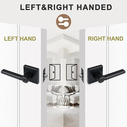 Keyed Entry Door Lever with Lock, Heavy Duty Square Interior Handle for Front Door and Office, Matte Black, Reversible for Right&Left Handed, 2Packs