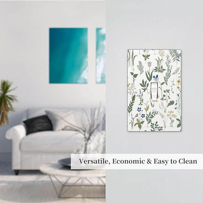 Decorative Light Switch Cover Floral Green Leaf Plant Flowes 1 Gang Single Toggle Device Electrical Faceplate Switchplates Decorator Outlet Wall Plate For Bed Room Farmhouse Decor
