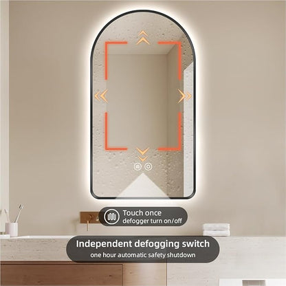 32" x 20" Arched LED Bathroom Mirror, Black Framed, Backlit Vanity Mirror with Lights, Wall Mounted Lighted Mirror, Dimmable 3-Color Shatter-Proof Arch Smart Mirror, UL-Listed, CRI≥93