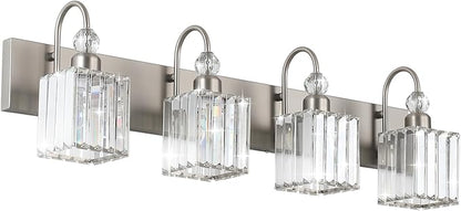 Ralbay Crystal Brushed Nickel Vanity Light for Bathroom 4-Light Modern Bathroom Light Fixtures
