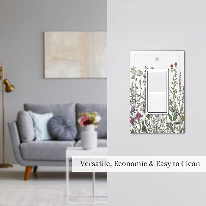 Vintage Herbs Wildflowers Plant Floral Decorative Outlet Covers 1 Gang Single Rocker Light Switch Cover Plate Wall Plates Gfci Faceplate For Bed Room Home Decor