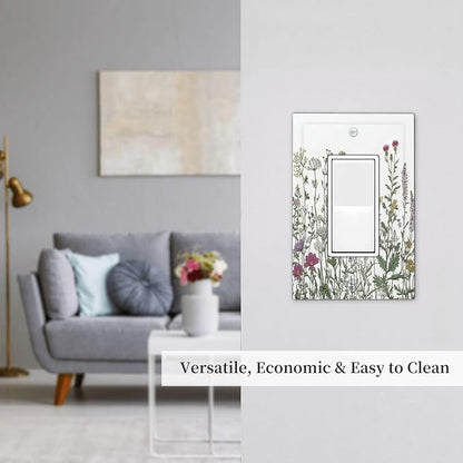 Vintage Herbs Wildflowers Plant Floral Decorative Outlet Covers 1 Gang Single Rocker Light Switch Cover Plate Wall Plates Gfci Faceplate For Bed Room Home Decor