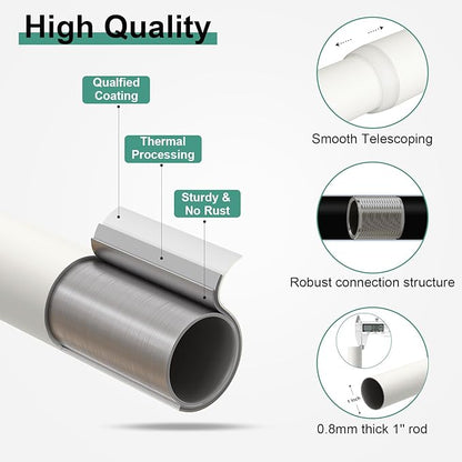 Antique White Ball Curtain Rods for Windows 72 to 144 Inch,1 Inch Heavy Duty Adjustable Curtain Rod,Boho Decorative Drapery Rods Set with Brackets,Size:36''-150''