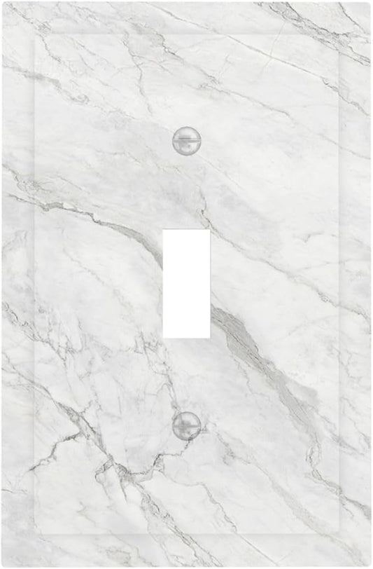 Decorative Light Switch Cover Marble Granite White And Grey 1 Gang Single Toggle Decorator Outlet Wall Plate Device Electrical Faceplate Switchplates for Home Bedroom Decor