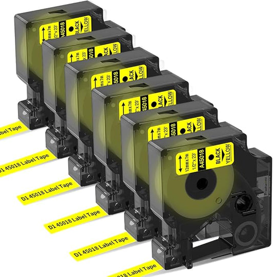 Freshworld Compatible with Dymo D1 Label Tape 45018 Replace for Dymo Label Maker Refills d1, Black on Yellow, 1/2 in x 23 Ft, for LabelManager 160 210D 260P 280 360D 420P PnP 220P 260P 500TS,6-Pack