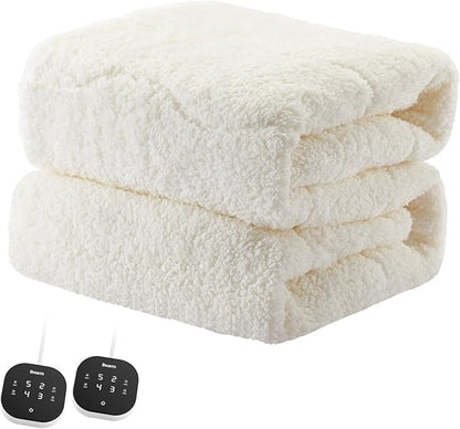 Bwarm Multizone Heated Mattress Pad Cal King, Electric Mattress Pad Sherpa Fleece Bed Warmer with 9 Heat Settings, 1-12 Hours Auto Off Deep Pocket, Machine Washable, Wave White Cal King 72" x 84"
