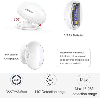 Wireless Motion Sensor Door Chime: Business Entry Doorbell Indoor Motion Detector Alarm Buzzer Store Entrance Alert Bell (1000Ft Range, 32 Tunes, 5 Level Volume) 1 sensors 2 Receiver