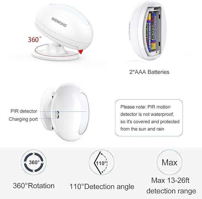 Wireless Motion Sensor Door Chime: Business Entry Doorbell Indoor Motion Detector Buzzer (500Ft Range, 32 Tunes, 5 Level Volume) Store Entrance Alert Bell Bed Alarm for Elderly Dementia Patients