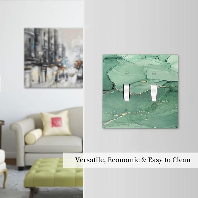 Decorative Switch Plates Simple Green Marble 2 Gang Double Toggle Outlet Light Switch Cover Wall Plate Electrical Faceplate for living Room Office Decor