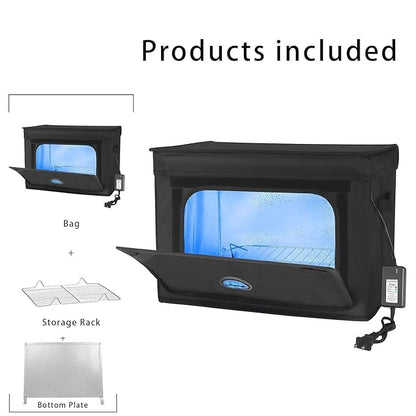 Large UVC Sanitizer Box Ozone Free, Foldable Cleaner Bag with Timer, 36L/9.5gal UV Light Bulb Black Tote for Shoes, Cell Phone, Baby Bottle, Key, Towel