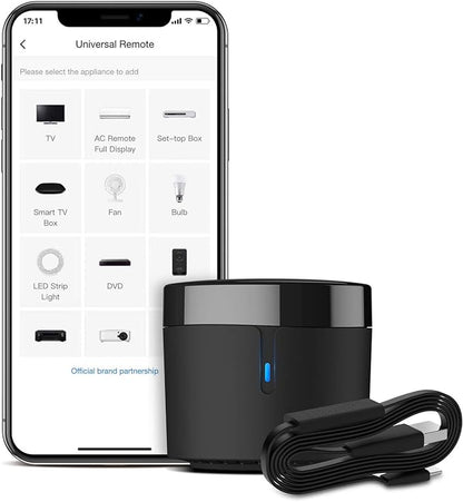 BroadLink RM4mini Smart Remote Hub with Sensor Cable -WiFi IR Blaster for TV Remote, Smart AC Controller, Works with Alexa/Google Home/IFTTT