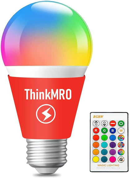 RGBW Bulbs10W (85W Equivalent),A19 E26/27 Multiple Color Changing Light Bulb with Remote,LED Lamp Replace,Warm White,Dimmable Memory Function,Ideal Lighting for Home Decoration,Party,Gardens