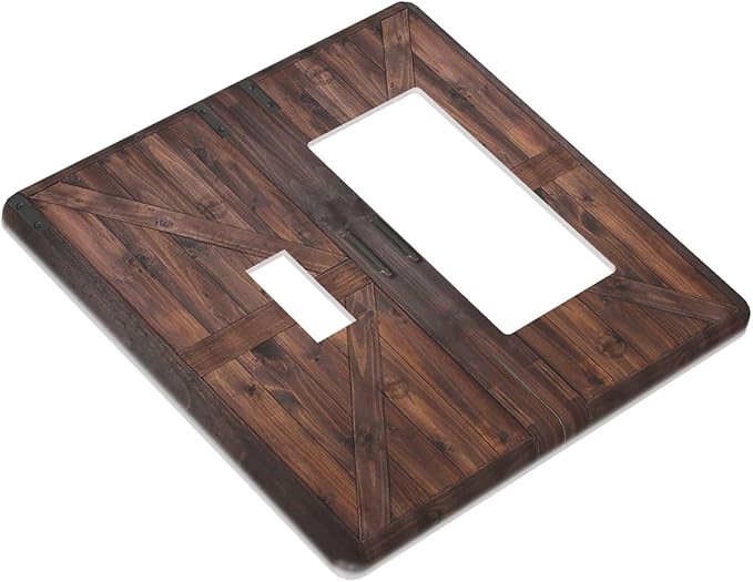 Decorative Outlet Covers Vintage Brown Farmhouse Barn Door 2 Gang Light Switch Cover Plate Single Toggle 1 Rocker Wall Plates for Electrical Outlets Switch Plate Covers for Bedroom Home Decor