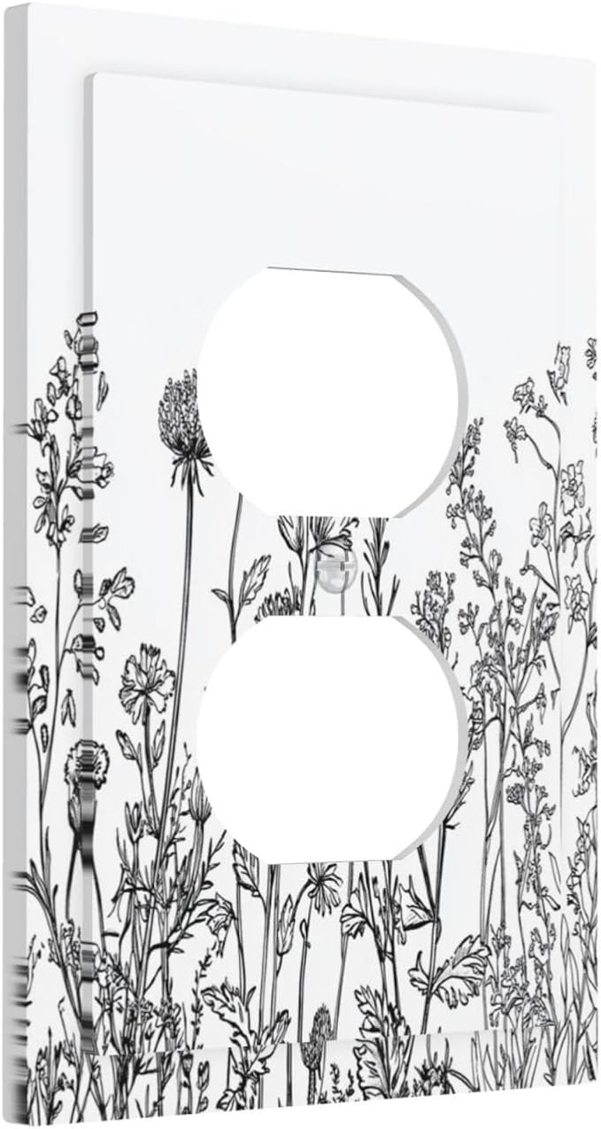 Outlet Covers Floral Wildflower Rustic Plant Leaves 1 Gang Duplex Light Switch Cover Decorative Switch Plates Electrical Receptacle Faceplate Wall Plate For Farmhouse Cabin Decor