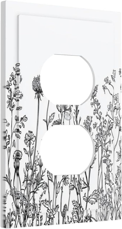 Outlet Covers Floral Wildflower Rustic Plant Leaves 1 Gang Duplex Light Switch Cover Decorative Switch Plates Electrical Receptacle Faceplate Wall Plate For Farmhouse Cabin Decor