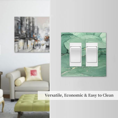 Decorative Outlet Covers Simple Green Marble 2 Gang Double GFCI Rocker Electrical Wall Panels Light Switch Cover Plate for living Room Office Decor