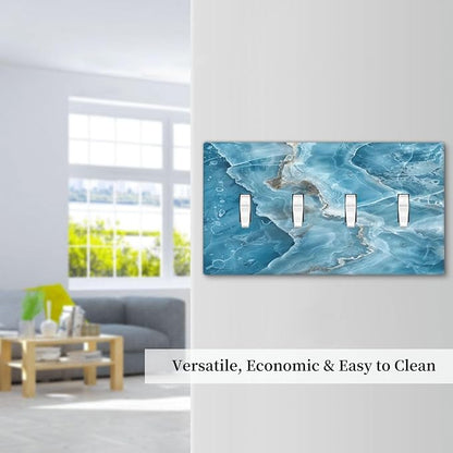 Decorative Light Switch Cover Plate Abstract Watercolor Blue Marble Texture 4 Gang Wall Plates for Electrical Outlets Quad Toggle Switch Plate Covers Outlet Covers Faceplate for Home Decor
