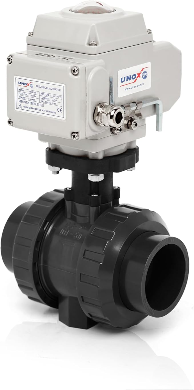Unox 110V AC Electric Actuated Ø32 (1") U-PVC Ball Valve, Motorized Ball Valve For Water - PN16