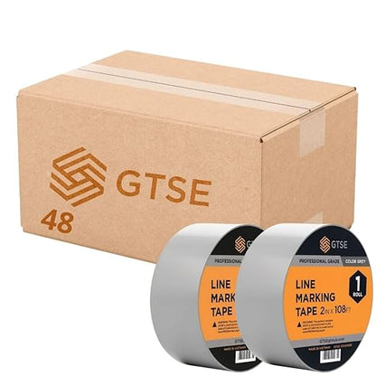 GTSE 2 inch x 108 ft Gray PVC Vinyl Floor Tape, 48 Rolls, Safety Marking Tape, 6 mil Thick, Suitable for Dance Floors, Gyms, Warehouses, Sports Facilities