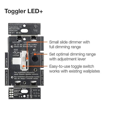 Lutron Ariadni/Toggler LED+ Dimmer Light Switch for Dimmable LED, Halogen and Incandescent Dimmer Switch, 150W, Single-Pole/3-Way, AYCL-153P-WH, White