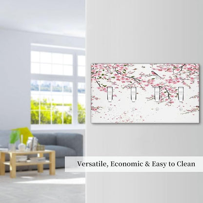 Decorative Light Switch Plate Covers Rustic Plum Blossom Pink Flowers 4 Gang Light Switch Cover Quad Toggle Wall Plate Outlet Covers for Country Home Bedroom Decor