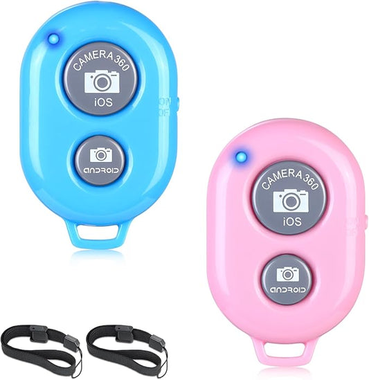 2 Pack Wireless Camera Remote Control - Wireless Remote for iPhone & Android Phones iPad iPod Tablet, Clicker for Photos & Videos - Blue&Pink