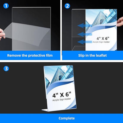 12 Pack Slanted Back Acrylic Sign Holders 4x6 for Business & Store, Tabletop Vertical Sign Holder with Anti-Slip Pads Clear Display Stand, for Menus Flyer Documents Office Restaurants Party Decoration
