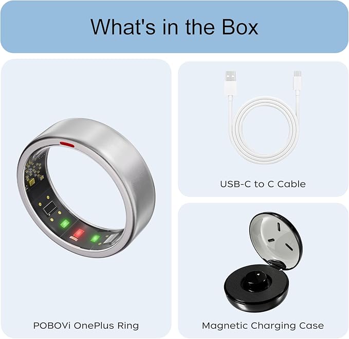 Ring OnePlus - Ultra-Thin Titanium Smart Ring - 7 Days Battery Life - Fitness/SPO₂/Stress/HR/Sleep Skin Temperature Tracker - No App Fee - iOS&Android Compatible (Silver,Size 12)