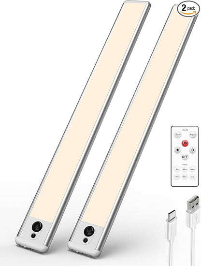EZVALO Under Cabinet Lights,66 LEDs Motion Sensor Night Light, 3200 mAh Closet Lights 3500K with Remote Control Under Counter Lights for Kitchen,Cabinet,Bedroom(2 Pack)