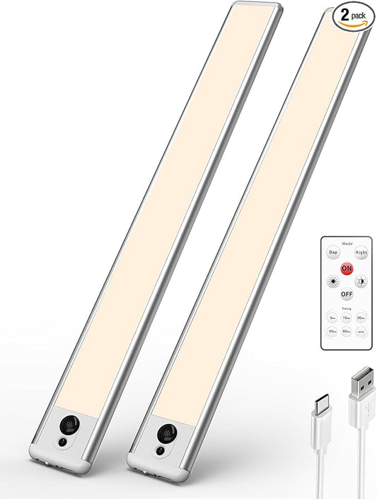 EZVALO Under Cabinet Lights,66 LEDs Motion Sensor Night Light, 3200 mAh Closet Lights 3500K with Remote Control Under Counter Lights for Kitchen,Cabinet,Bedroom(2 Pack)