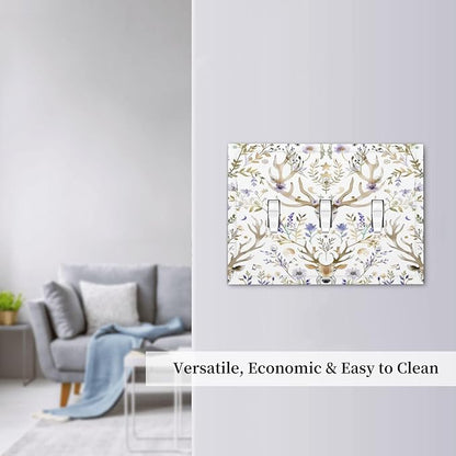 Decorative Switch Plates Gothic Retro Floral Damask Elk Wild Flower 3 Gang Wall Plate Triple Toggle Light Switch Cover Faceplate Electrical Wall Panels For Bed Room Living Room Decor