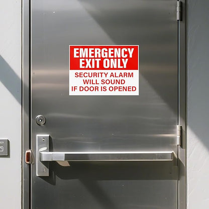 10 Pack Emergency Exit Only Security Alarm Will Sound If Door Is Opened Stickers 10 × 7 Inches Vinyl Self Adhesive Waterproof Safety Signs for Workplace Warehouse Office