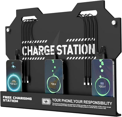 Mechanical Type Wall Mounted Charging Station with 8 PortHigh Speed Cables - Universal Dock for Apple, Type-C & Android Devices, Perfect for Airports, Hotels, Offices, School (Black)