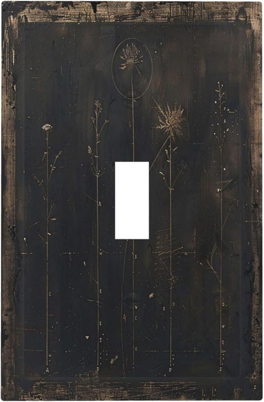 Decorative Light Switch Cover Plate Black And White Dandelion Art Vintage Wood Grain 1 Gang Single Toggle Wall Plate Electrical Outlet Covers Decorate Switch Plate Cover for Farmhouse Cabin Decor
