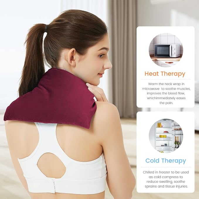 Heating Pad Microwavable with Washable Cover, 8 x 12 Multipurpose Microwave Heating Pad for Neck and Shoulders, Moist Heat Bean Bag Warm Compress for Knee, Muscles, Joints, Wrist, Abdomen (Wine Red)