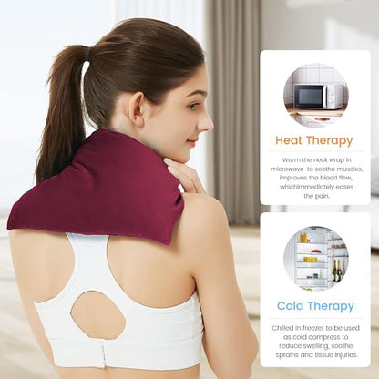 Heating Pad Microwavable with Washable Cover, 8 x 12 Multipurpose Microwave Heating Pad for Neck and Shoulders, Moist Heat Bean Bag Warm Compress for Knee, Muscles, Joints, Wrist, Abdomen (Wine Red)