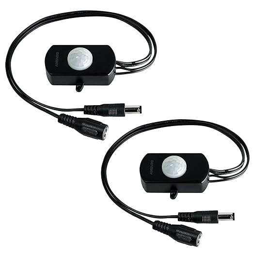 2 Pack Sensky PIR Motion Activated Sensor Switch,DC 12V~30V 3A Occupancy Sensor Switch with DC Coupler Cable for Kitchen Cabinet, Pantry, Closet led Lighting (BS010L)