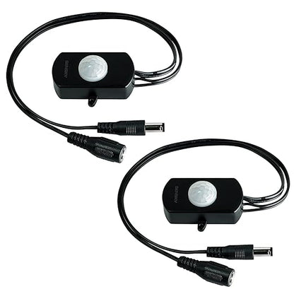 2 Pack Sensky PIR Motion Activated Sensor Switch,DC 12V~30V 3A Occupancy Sensor Switch with DC Coupler Cable for Kitchen Cabinet, Pantry, Closet led Lighting (BS010L)