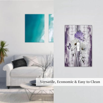 Purple Daisy White Floral Butterfly Flowers Single Toggle Light Switch Cover plate Outlet Cover Decorative Switchplate Wall Plates Electrical Panel Cover for Bathroom Living Room 5 X 3 IN