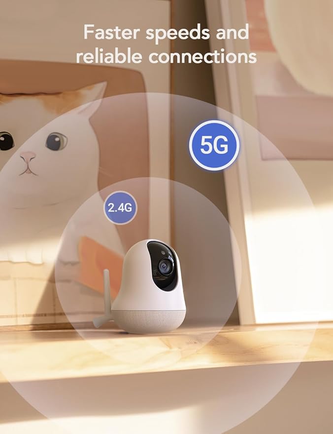 nooie Upgrade 5G Baby Monitor WiFi Smartphone, 2K Baby Camera Monitor 360 Pan & Tilt, HD Night Vision, Temperature Sensor, AI Motion Track, Two-Way Audio, Cry/Sound/Motion Detection, Works with Alexa