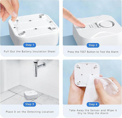Geevon 4 Pack Water Leak Detectors for Home, 100dB Water Sensor Alarm Flood Leakage Detection Devices for Bathroom, Basements, Laundry Rooms, Kitchen, IP56 Waterproof(Battery＆Screwdriver Included)