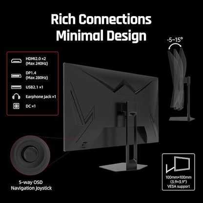 KTC 27'' 280Hz 240Hz Gaming Monitor 1ms GTG 350nits Fast VA 1080P Tilt 126% sRGB Adaptive Sync 4000:1 Contrast Ratio HDR DisplayPort 1.4/HDMI 2.0 VESA