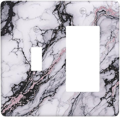 Outlet Covers White Marble Pattern Black Lines Pink Lines 1 Toggle 1 Rocker Combination Decorative Wall Plate Electrical Switch Plates Light Switch Cover Plate for living Room Office Decor