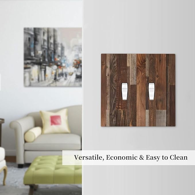 Vintage Brown Wooden Boards Print Wood Grain Decorative Switch Plates 2 Gang Double Toggle Outlet Light Switch Cover Wall Plate Electrical Faceplate for Farmhouse Home Decor