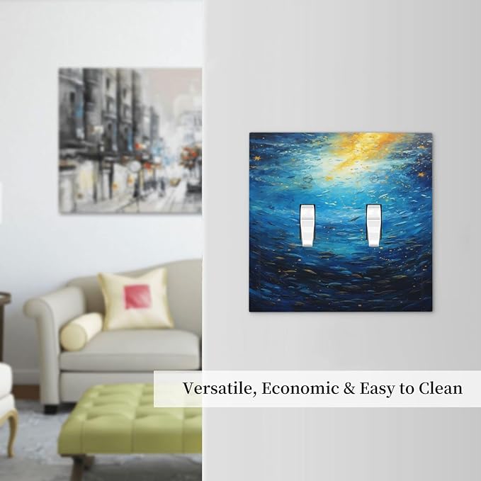 Decorative Switch Plates Dream Ocean Underwater World Fish Shoal 2 Gang Double Toggle Wall Plate Outlet Light Switch Cover Electrical Faceplate for Kids room Nursery Decor