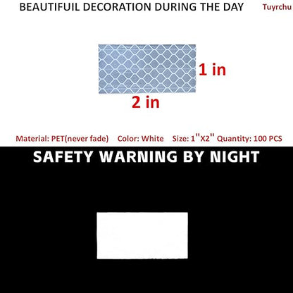 Non Fading White Reflective Stickers 1 inch X 2 inch, Outdoor Waterproof High Visibility Warning Safety Adhesive Reflector Tape (100 Pcs)