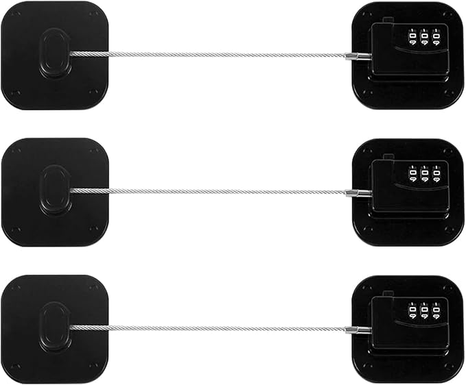 Refrigerator Lock, Combination Lock for Refrigerator Cabinets, Drawers, Heavy Duty Fridge Lock, Easy Install No Keys Needed, Black (Black-3Pack)